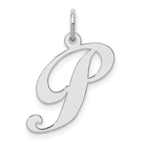 Sterling Silver Rhodium-plated Fancy Script Letter P Initial Charm