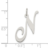 Sterling Silver Rhodium-plated Fancy Script Letter N Initial Charm