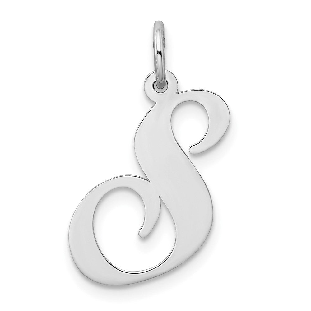 Sterling Silver Rhodium-plated Fancy Script Letter S Initial Charm