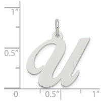 Sterling Silver Rhodium-plated Fancy Script Letter U Initial Charm