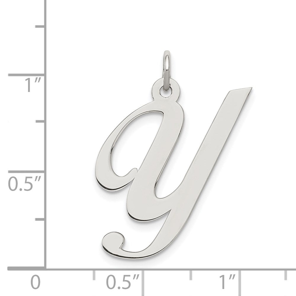 Sterling Silver Rhodium-plated Fancy Script Letter Y Initial Charm