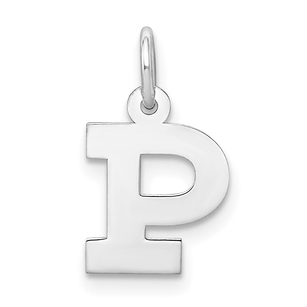 Sterling Silver Rhodium-plated Block Letter P Initial Charm