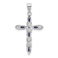 Sterling Silver RH-plated Black Sapphire and Diamond Cross Pendant