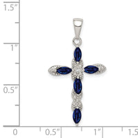 Sterling Silver RH-plated Black Sapphire and Diamond Cross Pendant