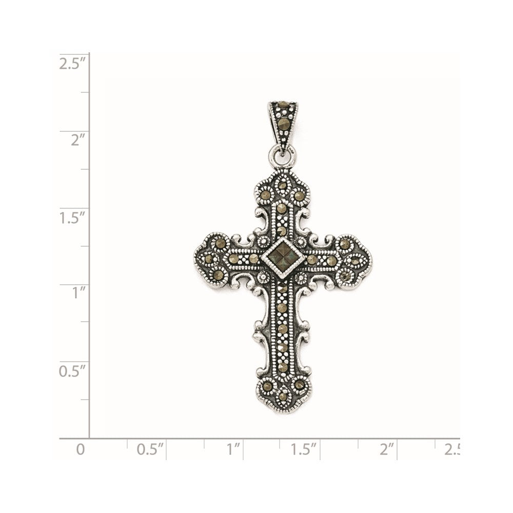 Sterling Silver Antiqued Marcasite Cross Pendant