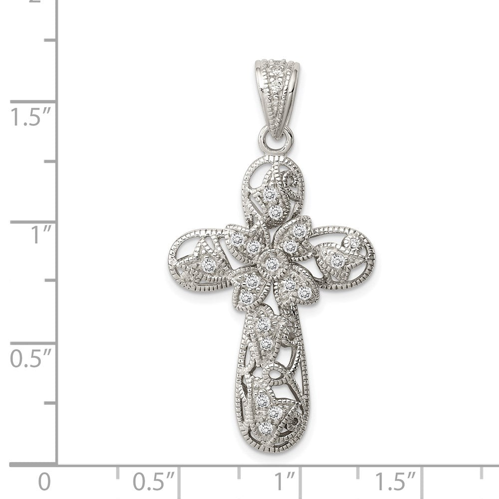 Sterling Silver Rhodium-plated CZ Cross Pendant