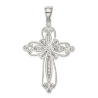 Sterling Silver Rhodium-plated CZ Filigree Cross Pendant