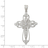 Sterling Silver Rhodium-plated CZ Filigree Cross Pendant