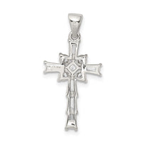 Sterling Silver Rhodium Plated CZ Latin Cross Pendant