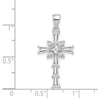 Sterling Silver Rhodium Plated CZ Latin Cross Pendant
