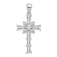 Sterling Silver Rhodium Plated CZ Latin Cross Pendant