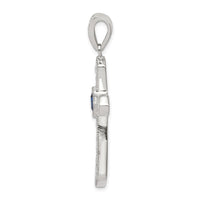 Sterling Silver Rhodium-plated Blue CZ Center & CZ Passion Cross Pendant