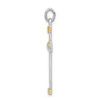 Sterling Silver Platinum-plated & 18k Gold-plated Rope Cross Pendant