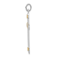 Sterling Silver Platinum-plated & 18k Gold-plated Rope Cross Pendant