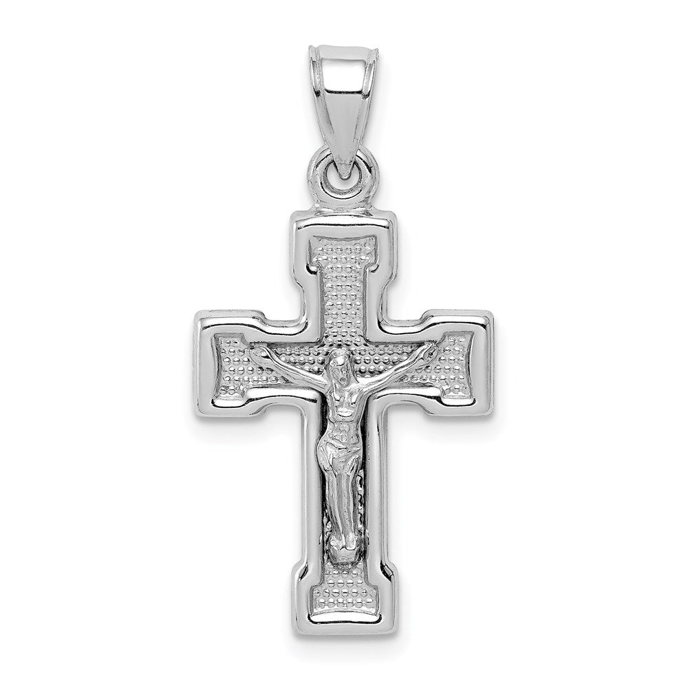 Sterling Silver Rhodium-plated Hollow Latin Crucifix Pendant
