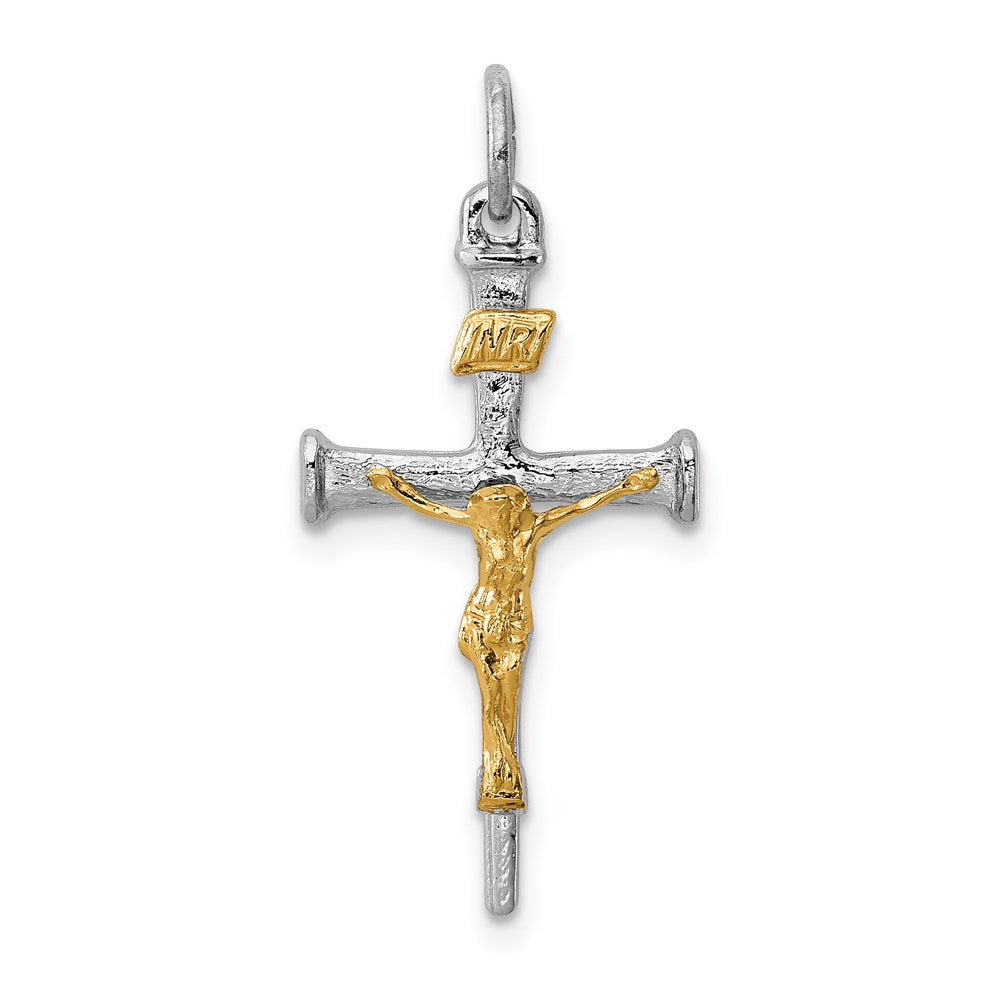 Sterling Silver Platinum-plated & 18k Gold-plated Crucifix Charm