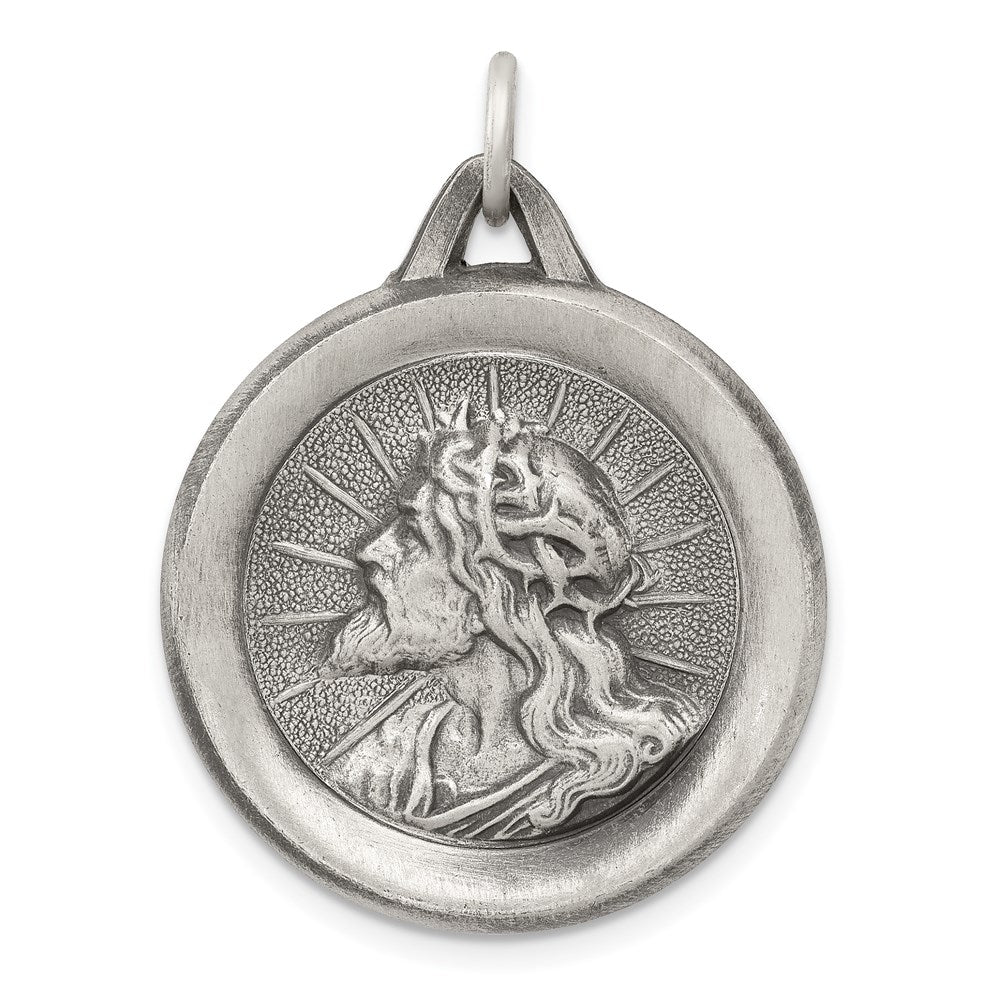 Sterling Silver Antiqued Jesus Medal