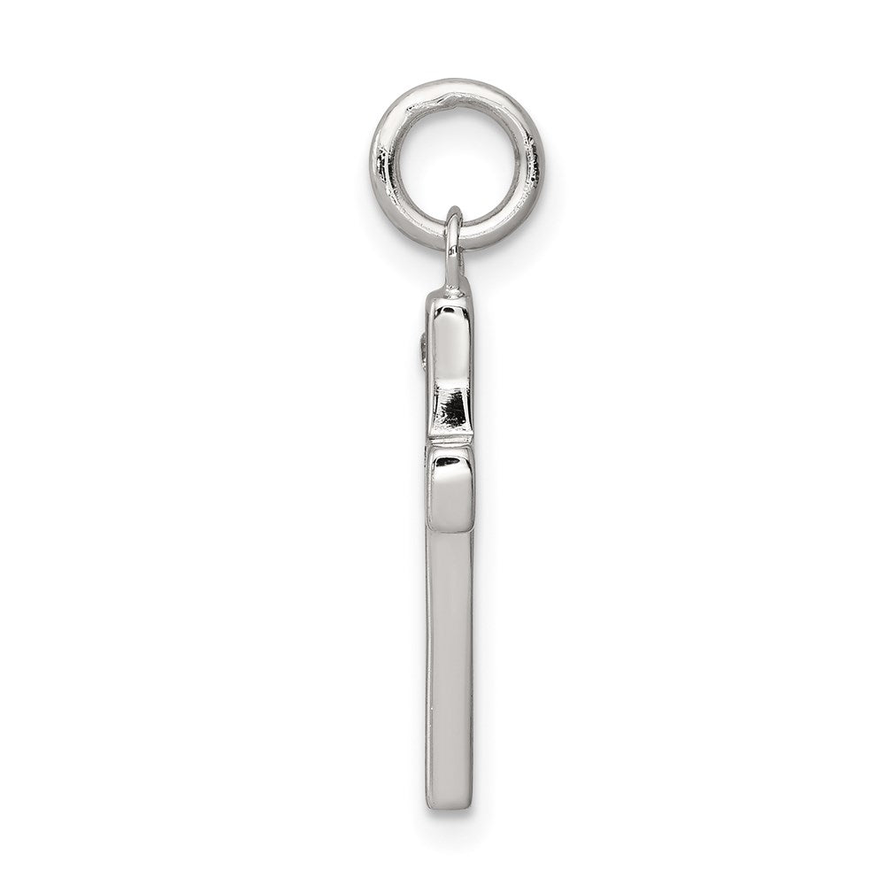Sterling Silver Rhodium-plated Black Ink FAITH and CZ Antiqued Cross Charm