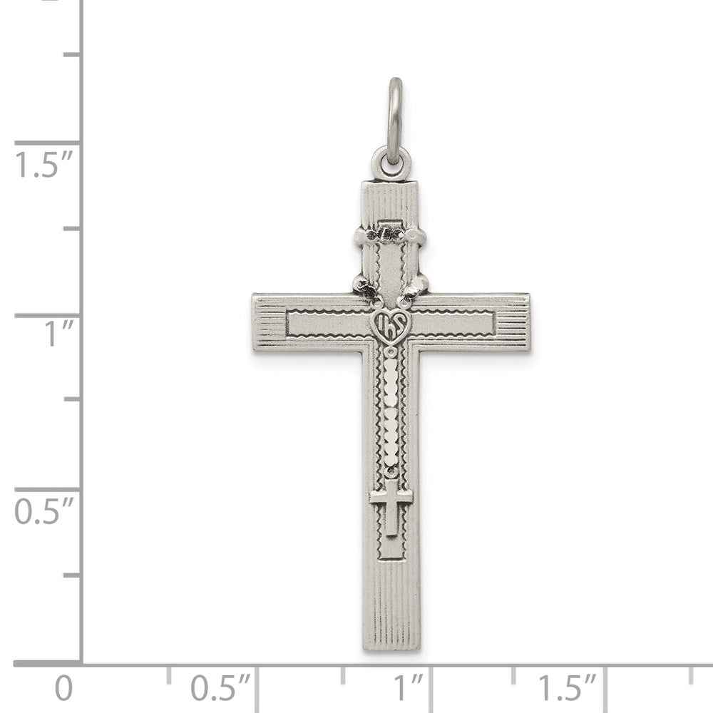 Sterling Silver Antiqued Rosary Cross Pendant