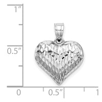 Sterling Silver Rhodium-plated Diamond-cut Puffed Heart Pendant