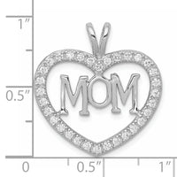 Sterling Silver Rhodium-plated CZ Open Heart MOM Pendant