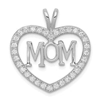 Sterling Silver Rhodium-plated CZ Open Heart MOM Pendant
