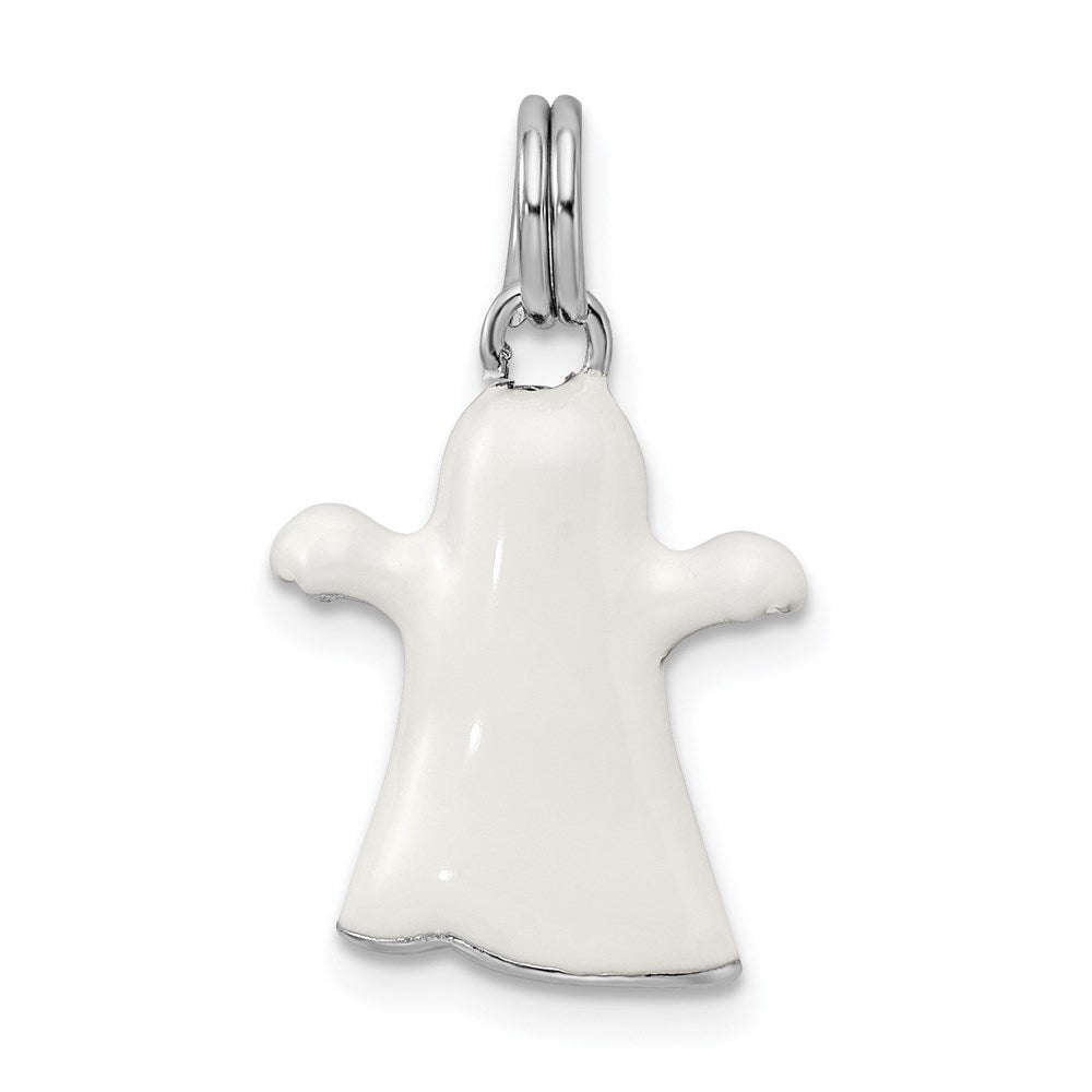 Sterling Silver Rhodium-platedWhite Enamel Ghost Charm