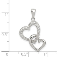 Sterling Silver Rhodium-plated Two Connected Hearts CZ Pendant