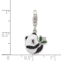 Sterling Silver Rhodium-plated CZ Enamel Panda Charm with Lobster Clasp