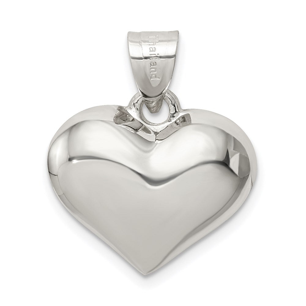 Sterling Silver Rhodium-plated Puffed Heart Charm