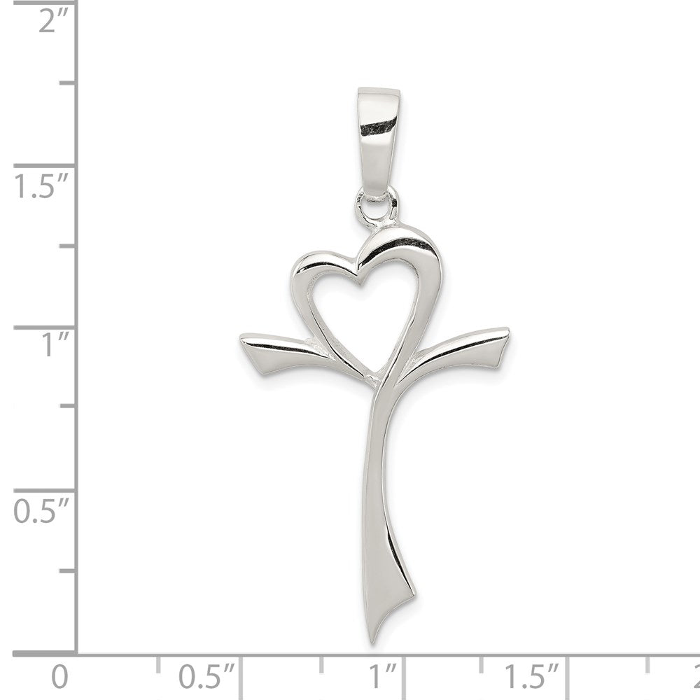Sterling Silver Polished Heart Cross