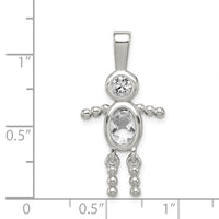 Sterling Silver Rhodium-plated CZ & April Glass Boy Pendant
