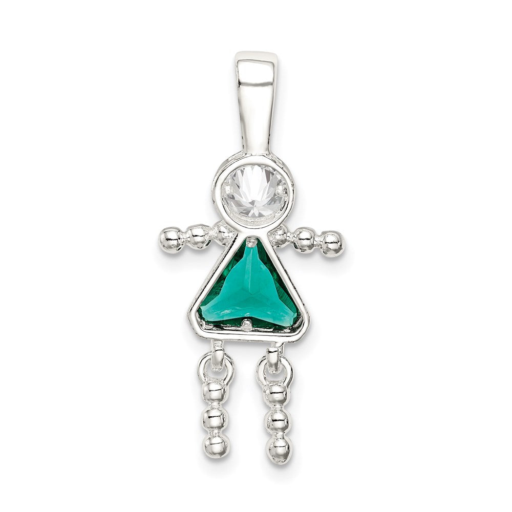 Sterling Silver Rhodium-plated CZ & May Glass Girl Pendant