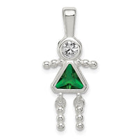 Sterling Silver Rhodium-plated CZ & May Glass Girl Pendant