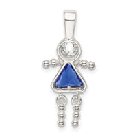 Sterling Silver Rhodium-plated CZ & September Glass Girl Pendant