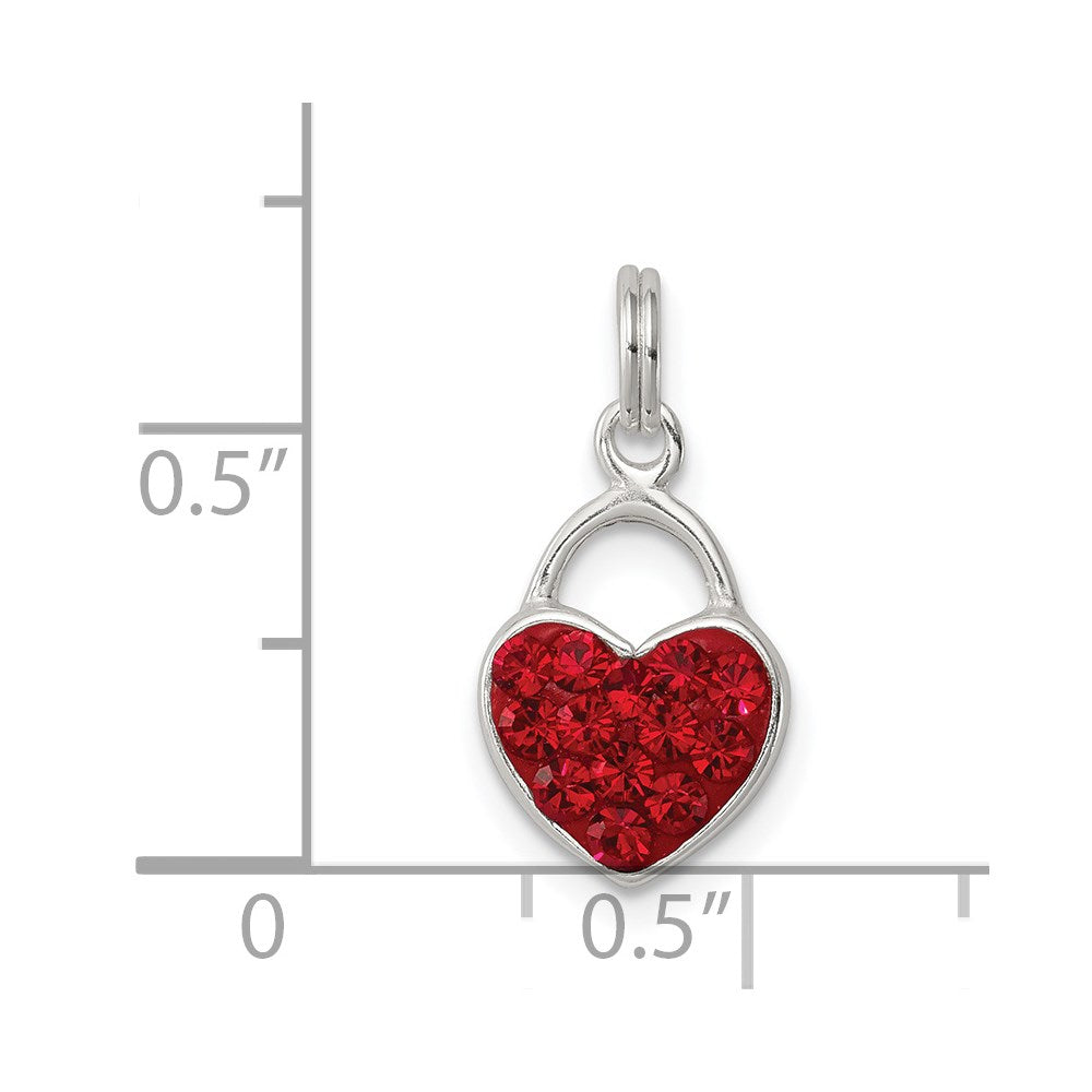 Sterling Silver Red Stellux Crystal Polished Heart Pendant