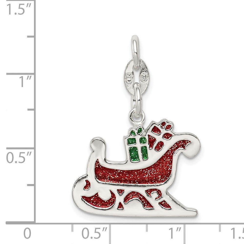 Sterling Silver Enameled Santa's Sled Charm