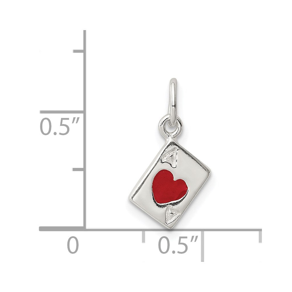 Sterling Silver Enameled Ace Of Hearts Card Charm