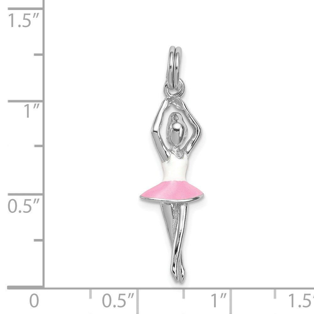 Sterling Silver Rhodium-platedEnamel Ballerina Charm