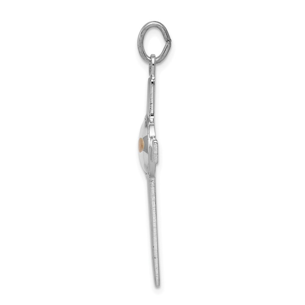 Sterling Silver Platinum-plated Polished & Epxy Cross w/Mustard Seed Pendan