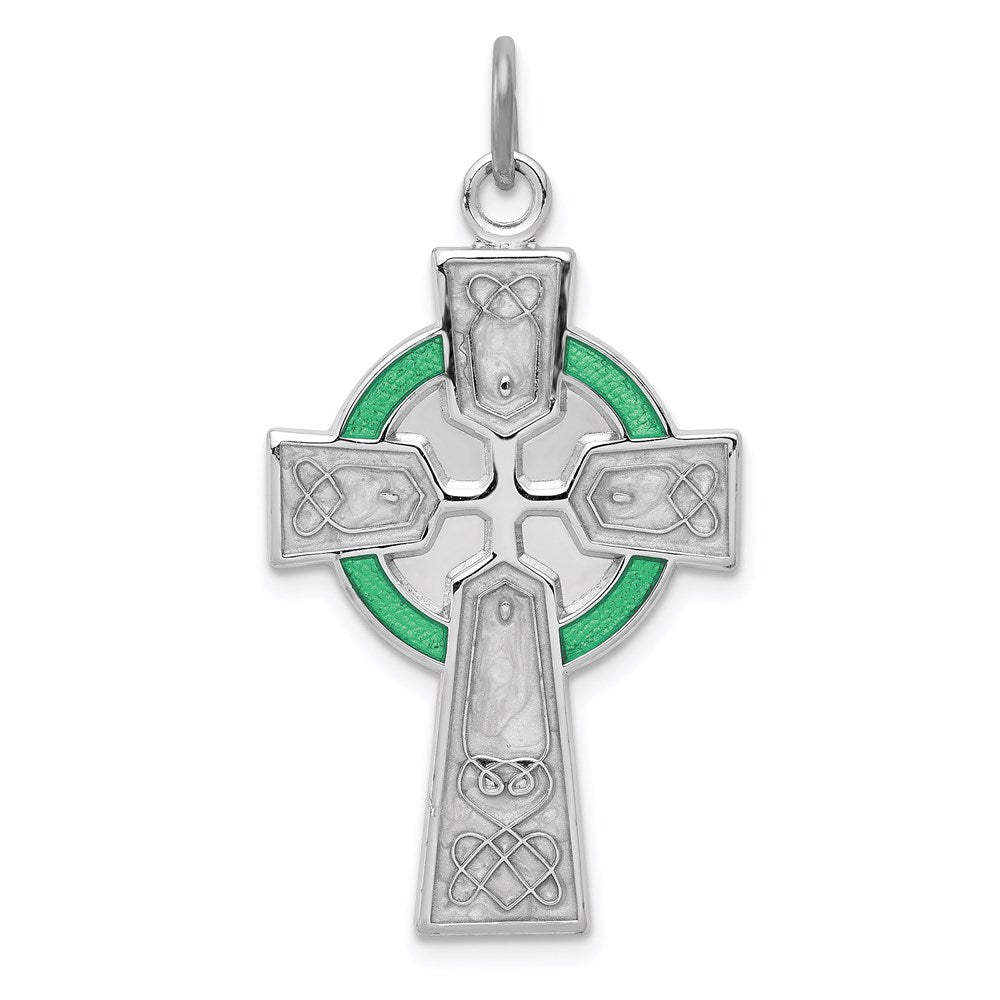 Sterling Silver Platinum-plated Polished Epoxy Irish Cross Pendant