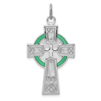 Sterling Silver Platinum-plated Polished Epoxy Irish Cross Pendant