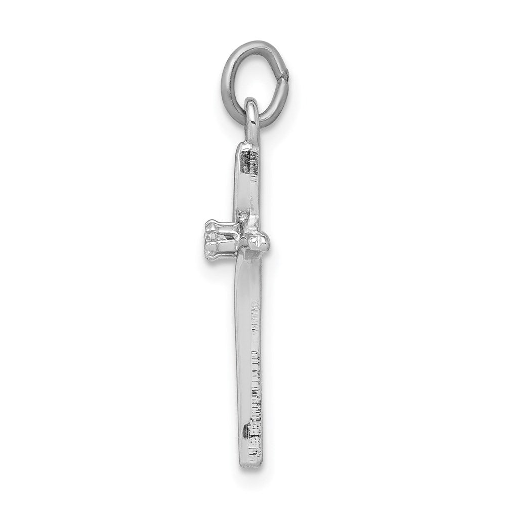 Sterling Silver Platinum-plated Cross with CZ Center Pendant