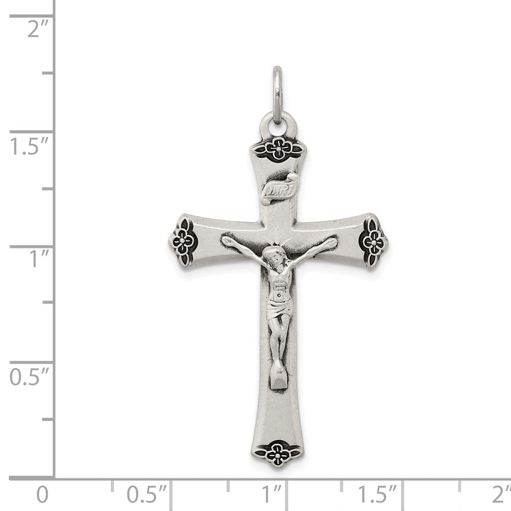 Sterling Silver Antiqued Satin Halo and Corpus Cross Pendant