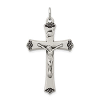 Sterling Silver Antiqued Satin Halo and Corpus Cross Pendant