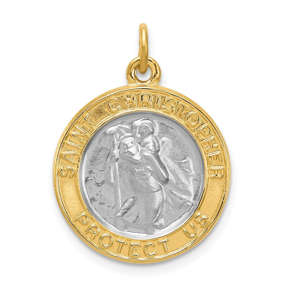 Sterling Silver Platinum-plated & Gold-plated St. Christopher Medal