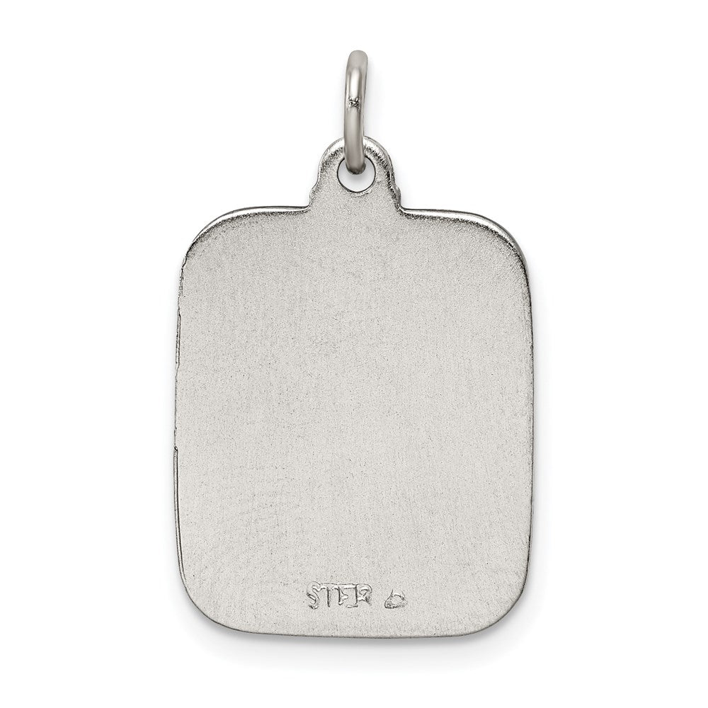 Sterling Silver Blue Enamel Square St. Christopher Medal Pendant