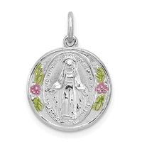 Sterling Silver Platinum-plated Polished Epoxy Miraculous Medal Pendant