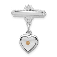 Sterling Silver Platinum-plated Polished Heart w/ Epoxy Mustard Seed Pin