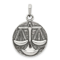 Sterling Silver Polished Antique Finish Libra Horoscope Zodiac Pendant
